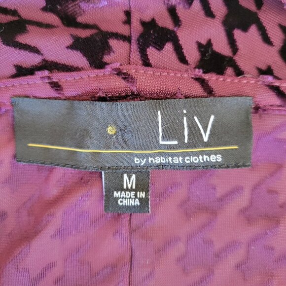 LIV by Habitat Clothes Burgundy Velvet Mesh Houndstooth Sheer Cowl Top Size M - Picture 10 of 14
